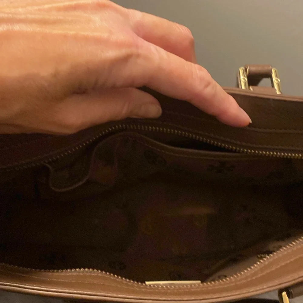 Tory Burch Brown Leather Satchel with Gold Hardware